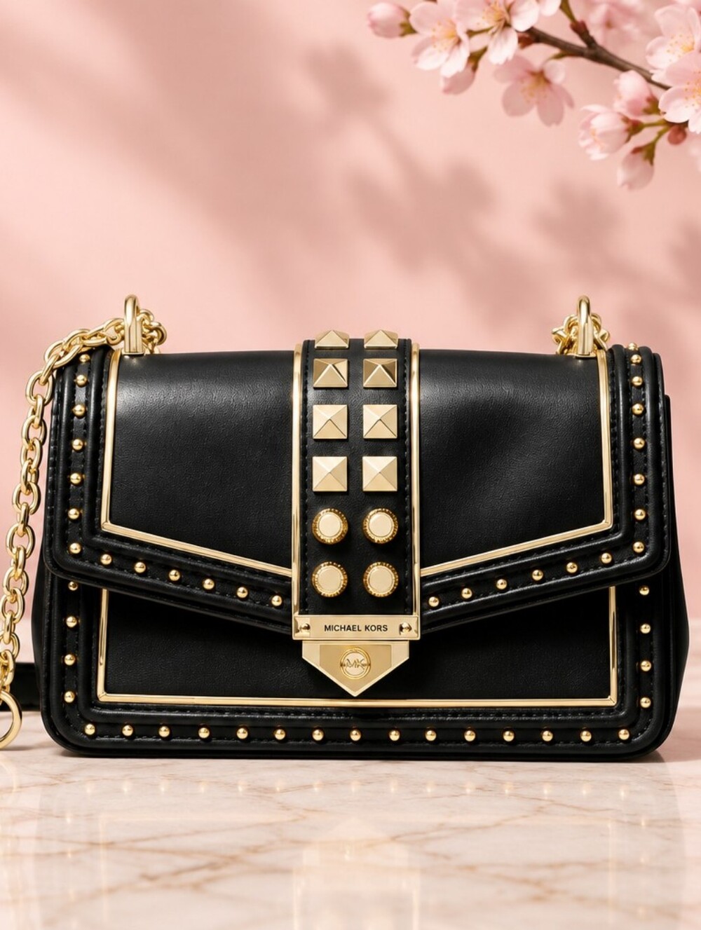 Michael Kors Black Studded Chain Shoulder Bag